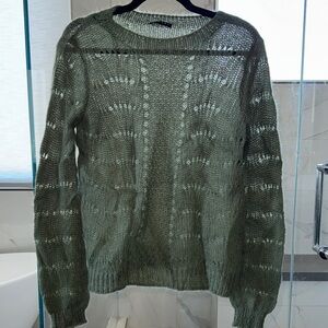 Sisley Sheer and Lightweight Olive Green Crewneck Sweater